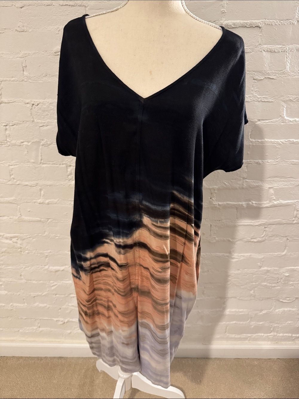 River + Sky BROOKLYN DRESS Black  with Peach and Cream Ombre- Medium